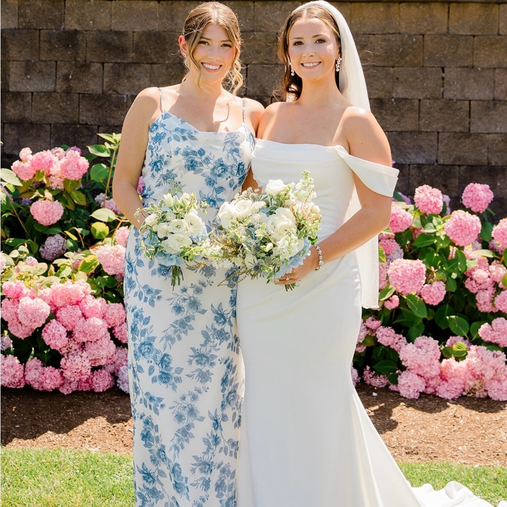 Revelry Blue and White Maxi Bridesmaid Dress - Picture 3 of 4